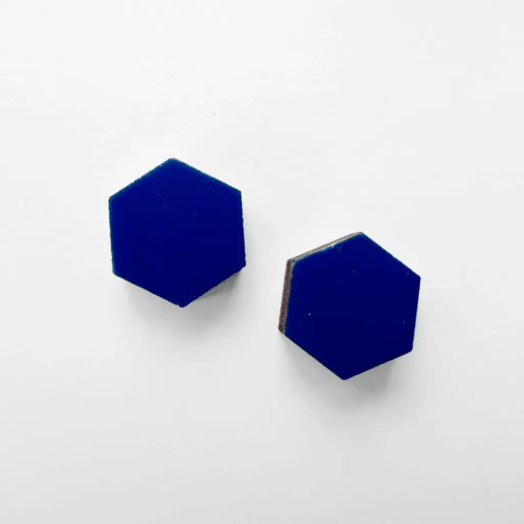 Hexagon Wood Stud Earrings Howl at the Moon Blue