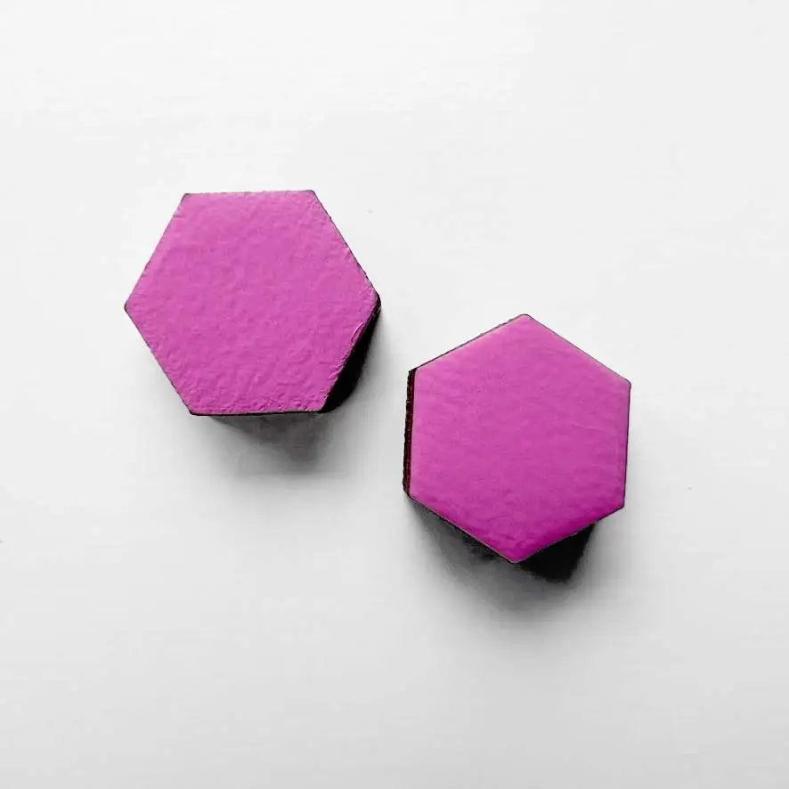 Hexagon Wood Stud Earrings Malibu Pink