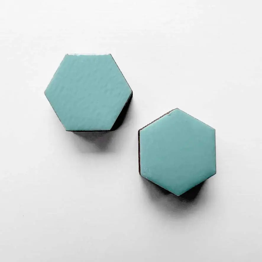 Hexagon Wood Stud Earrings Mystic Mint