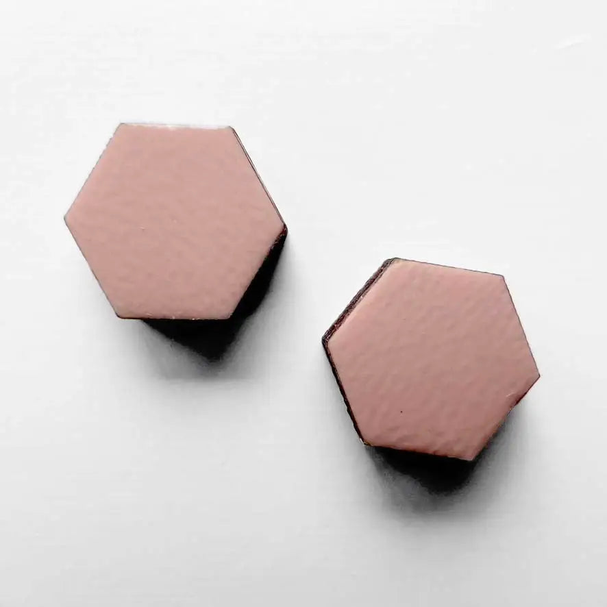 Hexagon Wood Stud Earrings Pebble Nude