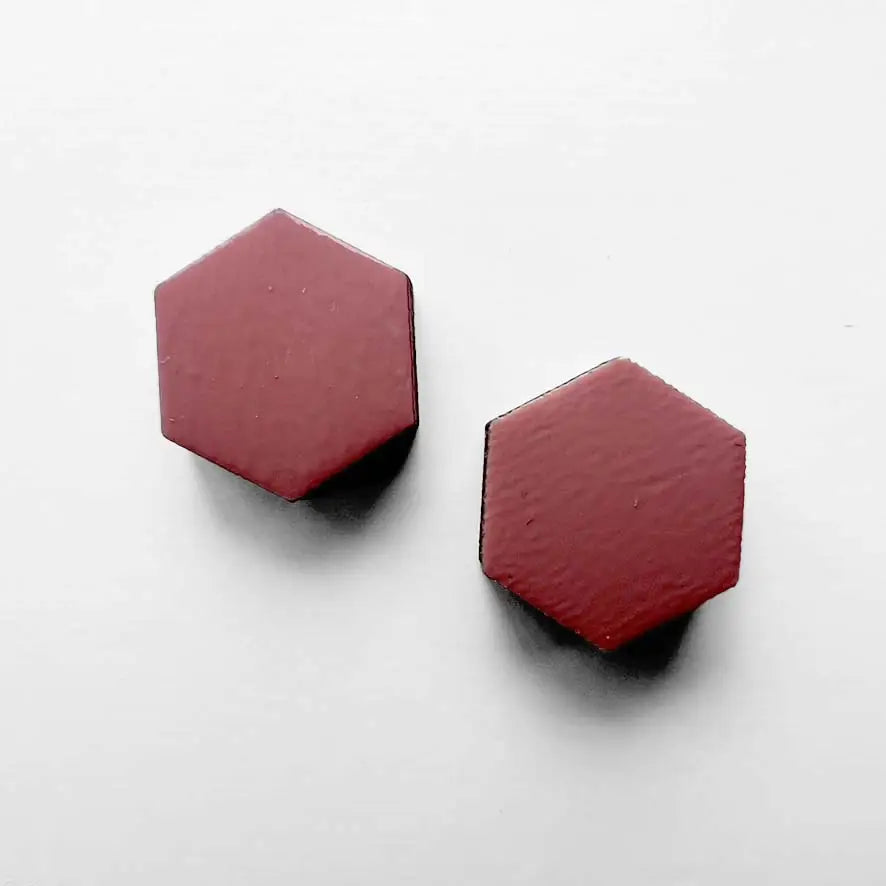 Hexagon Wood Stud Earrings Prairie Rose Pink