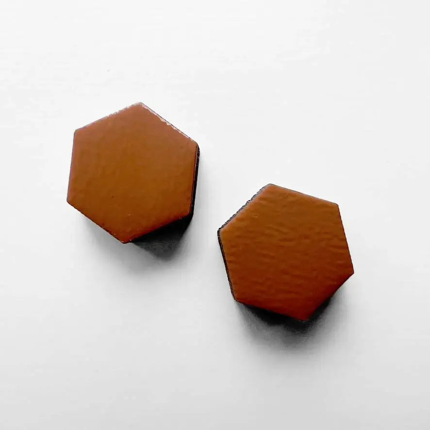 Hexagon Wood Stud Earrings Sand Dune Orange