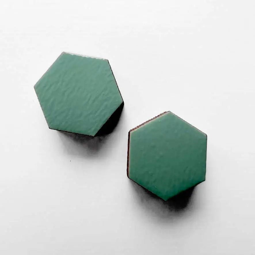 Hexagon Wood Stud Earrings South by Southwest Turquoise