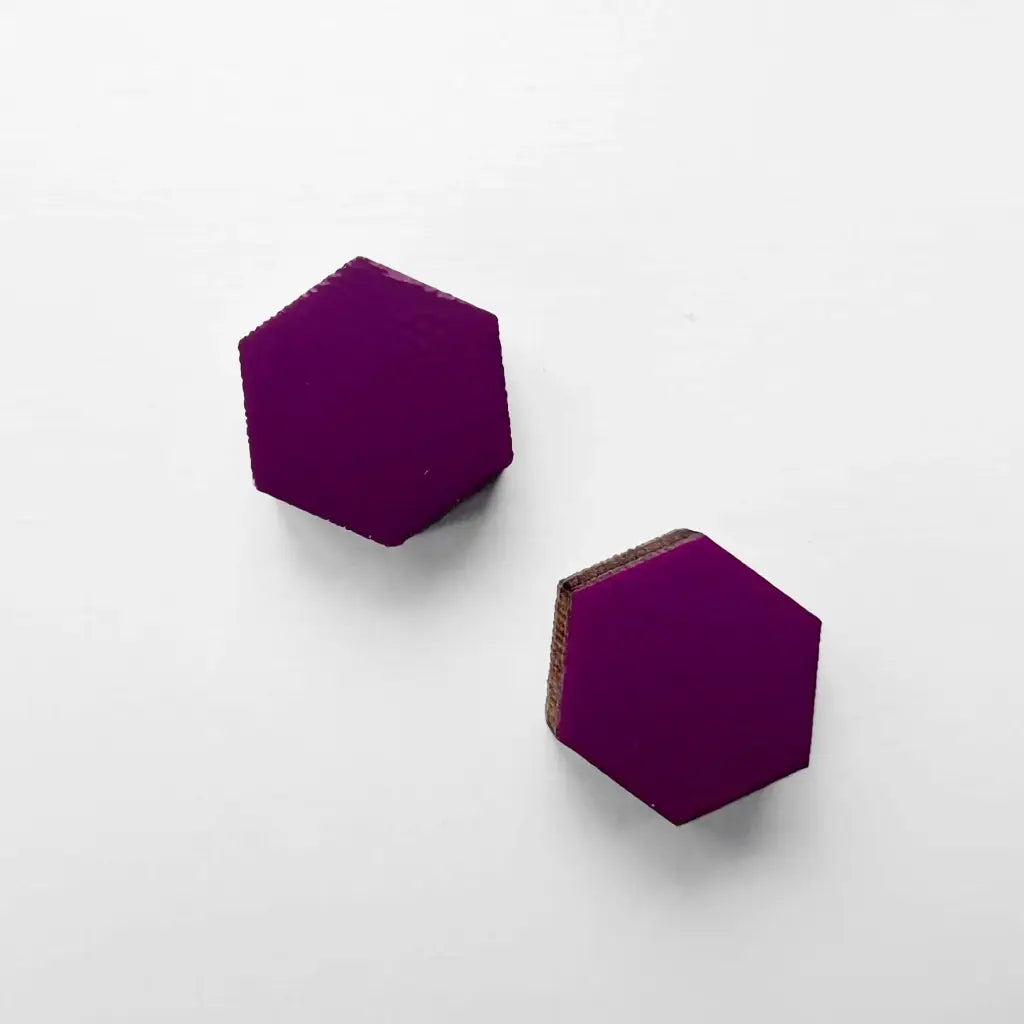Hexagon Wood Stud Earrings Violet