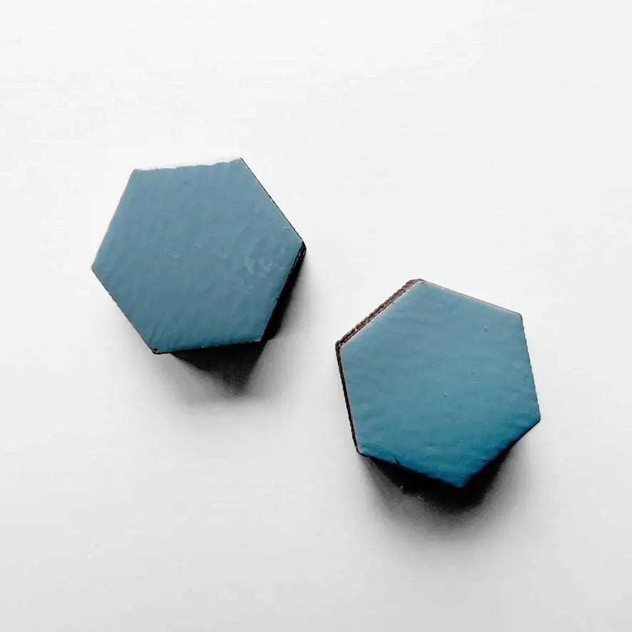Hexagon Wood Stud Earring Wayward Blue