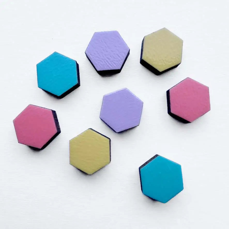 Hexagon Wood Stud Earrings - Painted Wood Stud Earrings