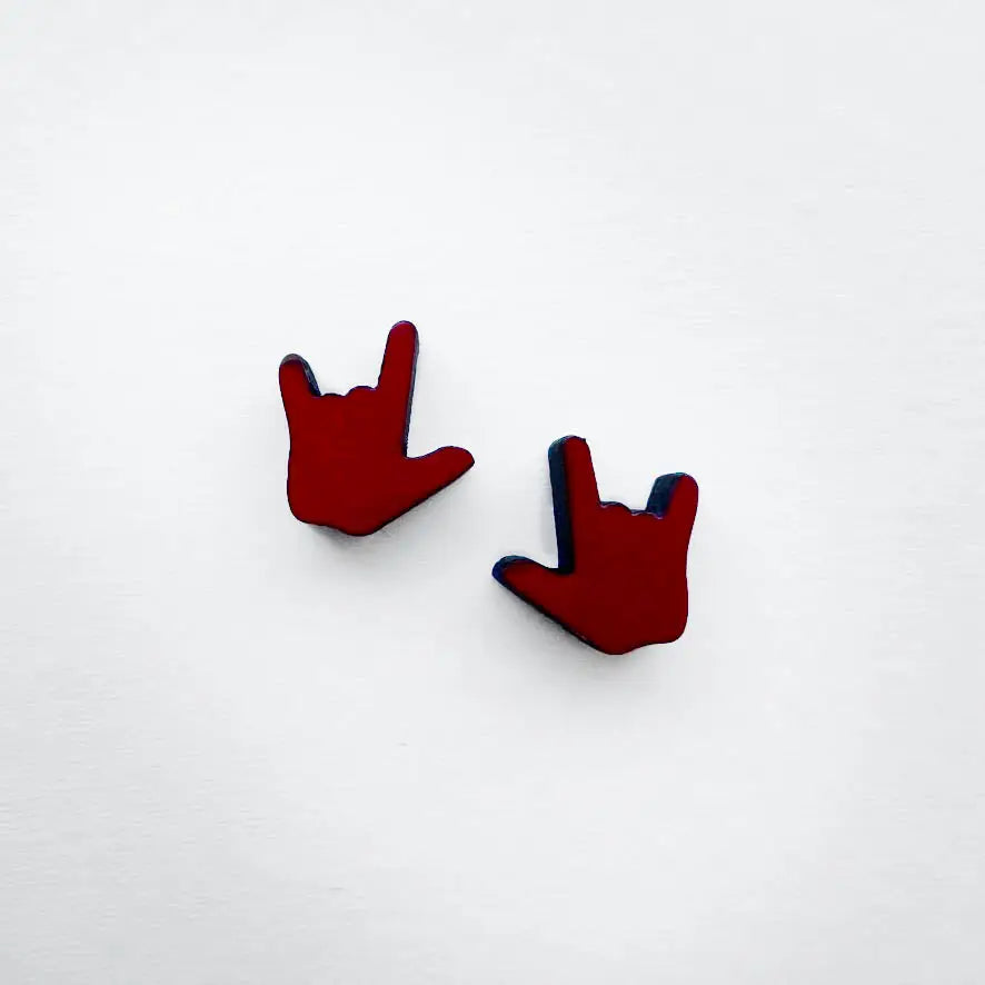 I Love You Wood Stud Earrings - Painted Wood Stud Earrings