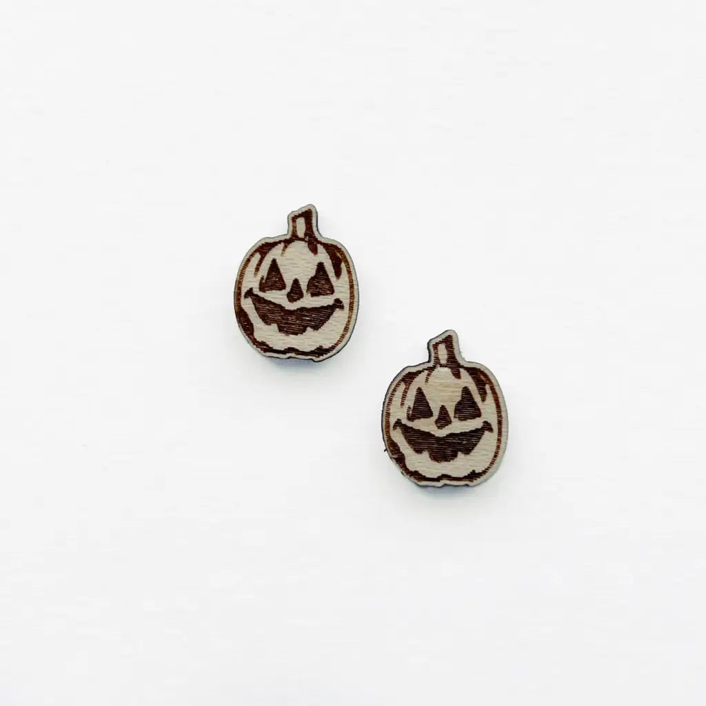 Jack O Lantern Wood Stud Earring