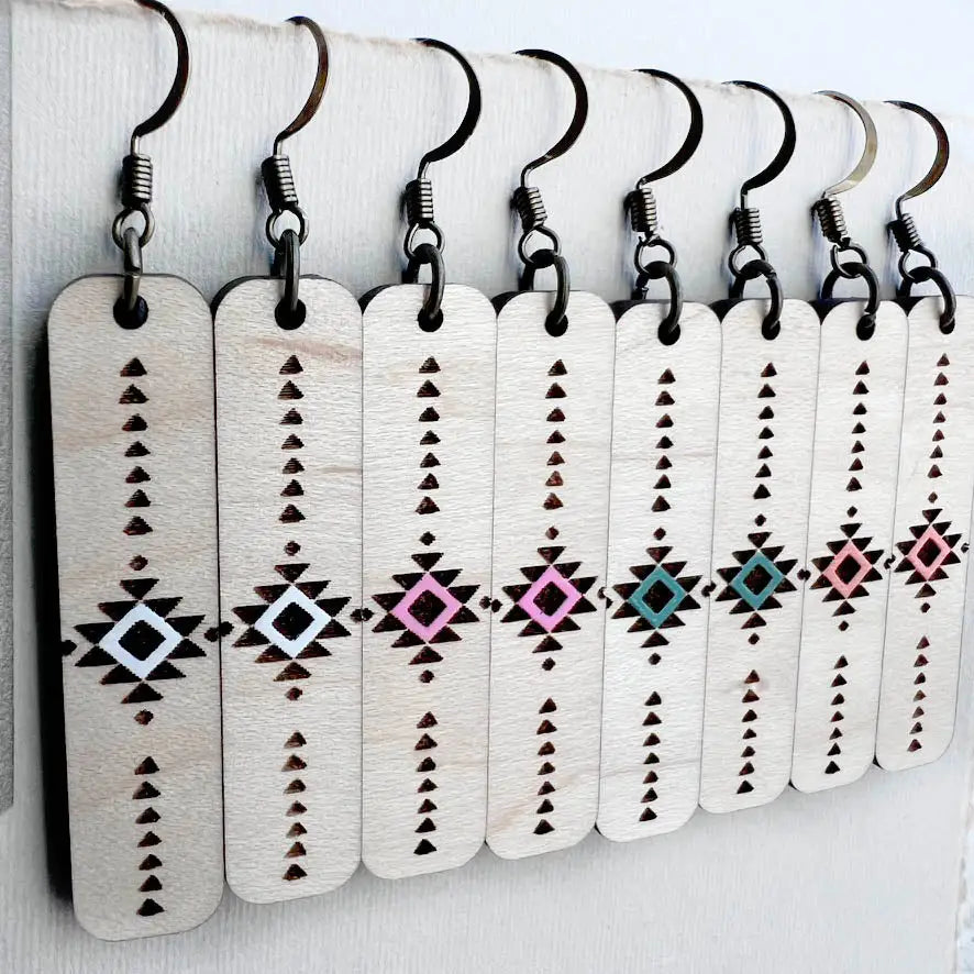 Johnny Wood Drop Earrings - Add Southwestern flair to your look with these laser-cut wood earrings in maple. Lightweight, hand-painted designs perfect for boho or Western-inspired outfits.