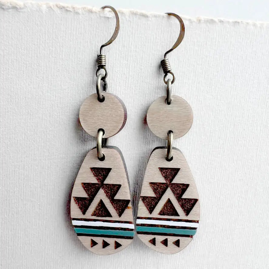 Jolene Wood Drop Earrings - Turquoise Trail / 1.5 inch - Painted Wood Drop Earrings