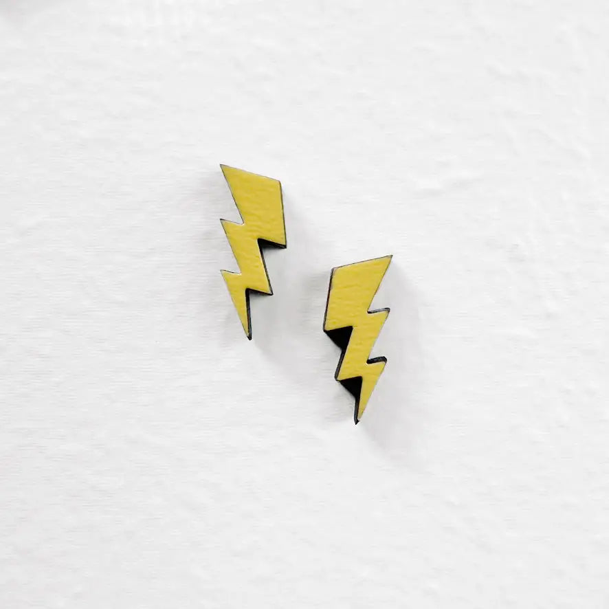 Lightening Bolt Wood Stud Earrings - Austin City Limit Yellow / Lightening Bolt 2 8 x 17 mm - Painted Wood Stud Earrings