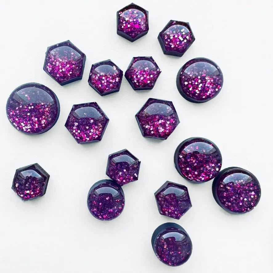 Magenta Glitterati Wood Stud Earrings - Resin Wood Stud Earrings Add sparkle to your style with glitter wood stud earrings. Lightweight, resin-coated, and perfect for any occasion. Shop now for bold, eye-catching accessories!