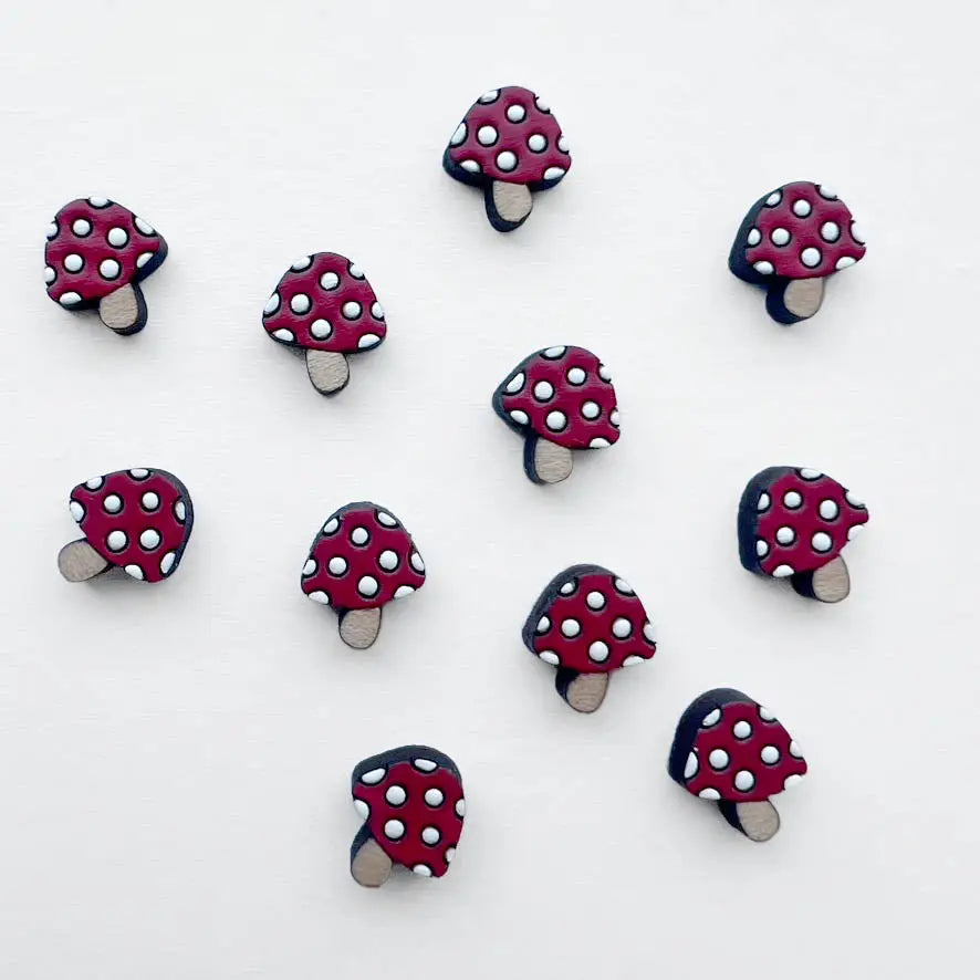Mushroom Wood Stud Earrings - Painted Wood Stud Earrings
