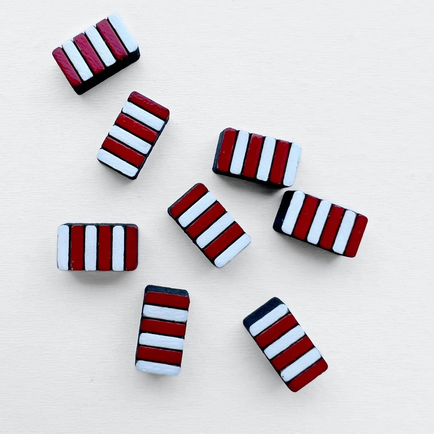 Peppermint Candy Bar Wood Stud Earrings - 5.5 x 9.5mm - Painted Wood Stud Earrings