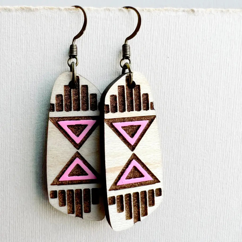 Reba Wood Drop Earrings - 1.5 Inch / Malibu Pink - Painted Wood Drop Earrings