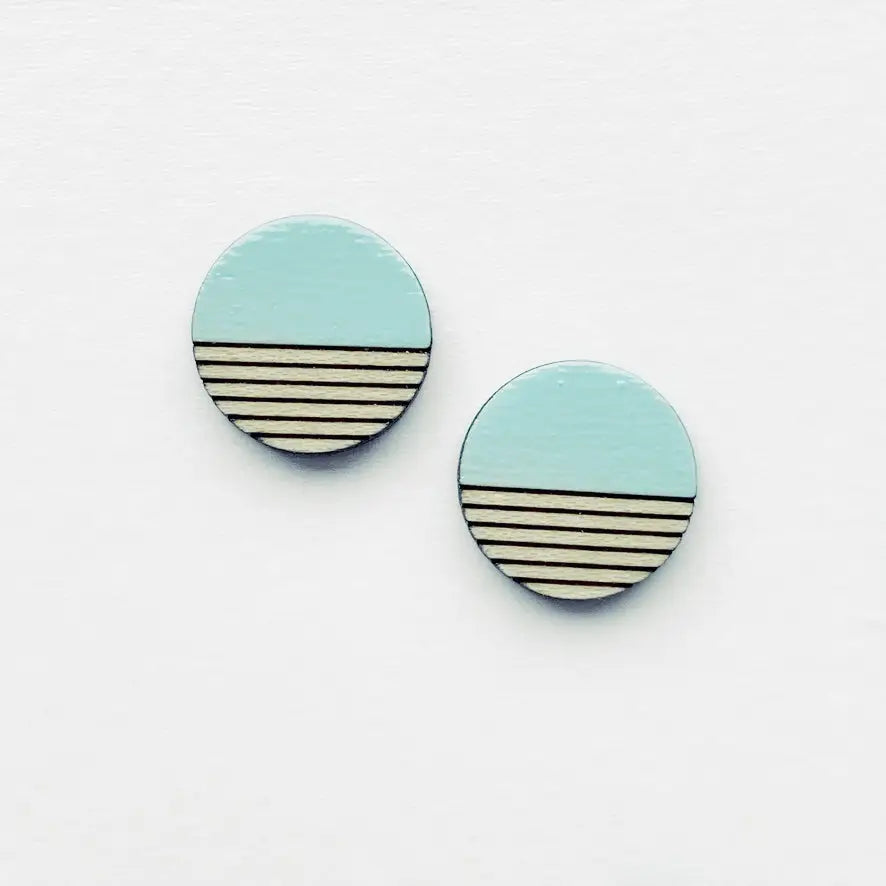 Retro Wood Stud Earrings - 10MM / Blue Torch Cactus - Painted Wood Stud Earrings