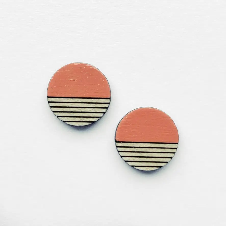 Retro Wood Stud Earrings - 10MM / Dessert Coral - Painted Wood Stud Earrings
