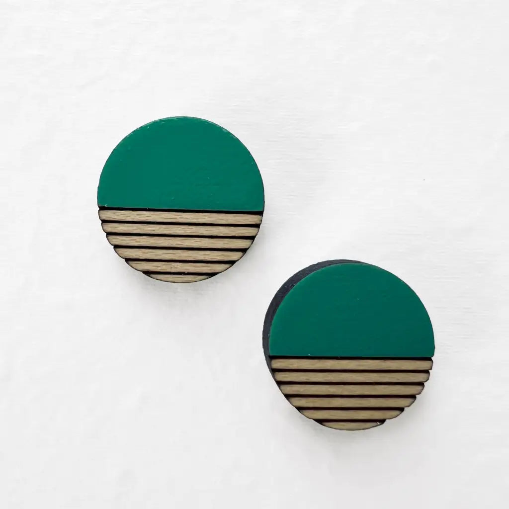 Retro Wood Stud Earrings - 10MM / Turquoise Trail - Painted Wood Stud Earrings