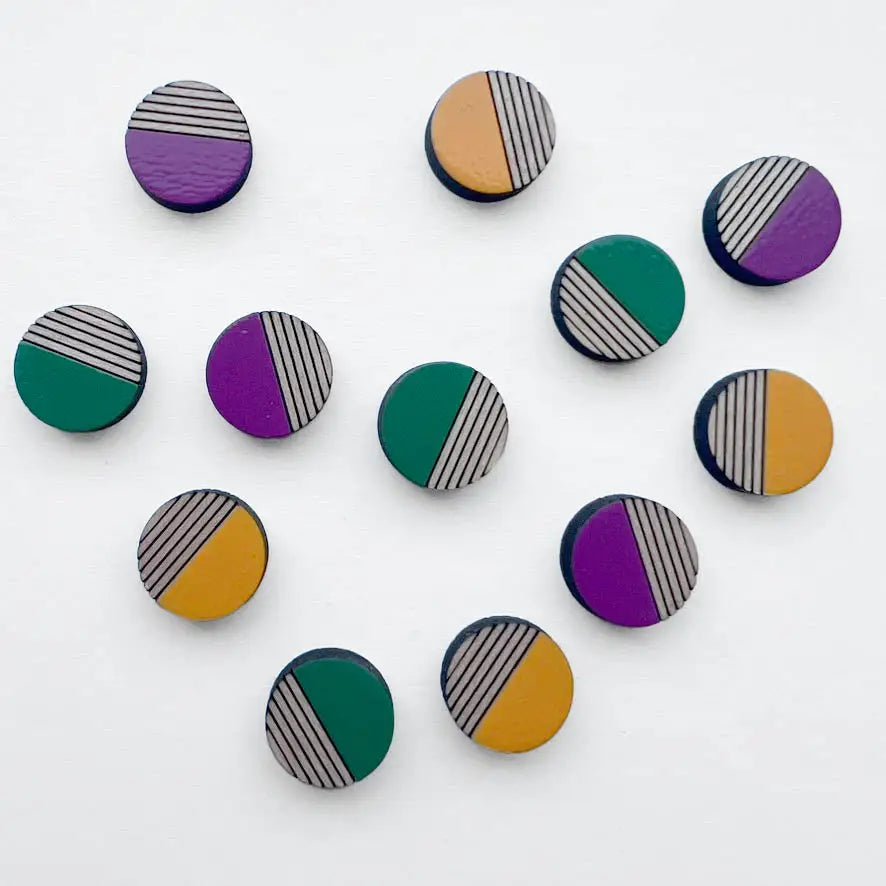 Retro Wood Stud Earrings - Painted Wood Stud Earrings