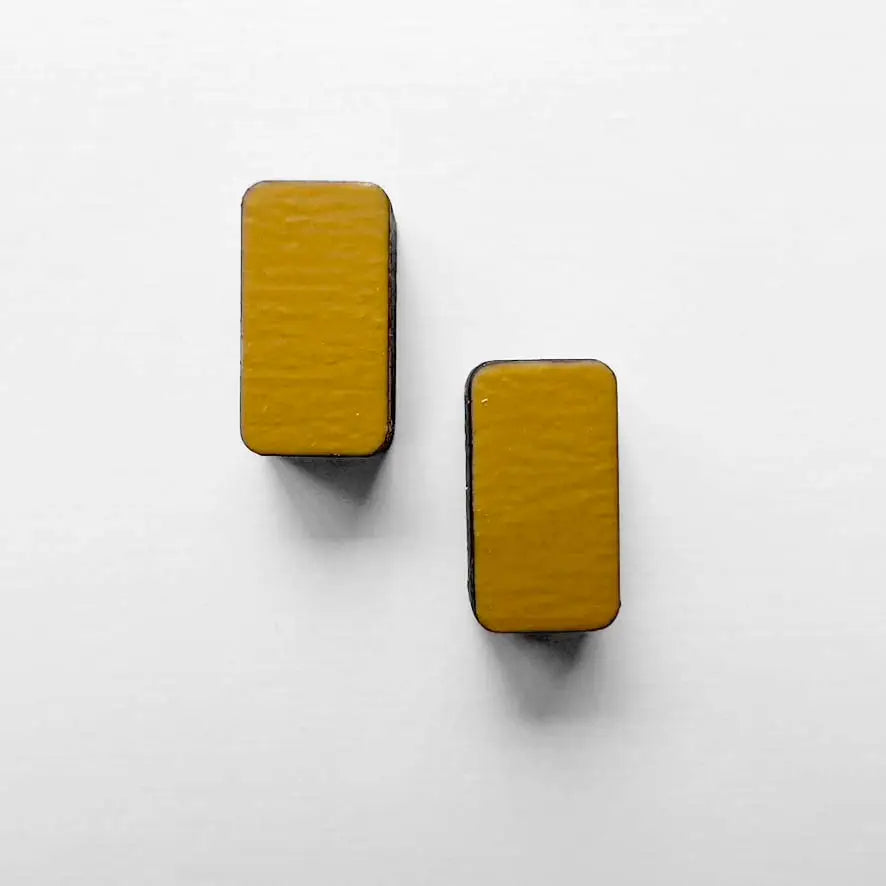 Rounded Rectangle Wood Stud Earrings Adobe Sun Yellow