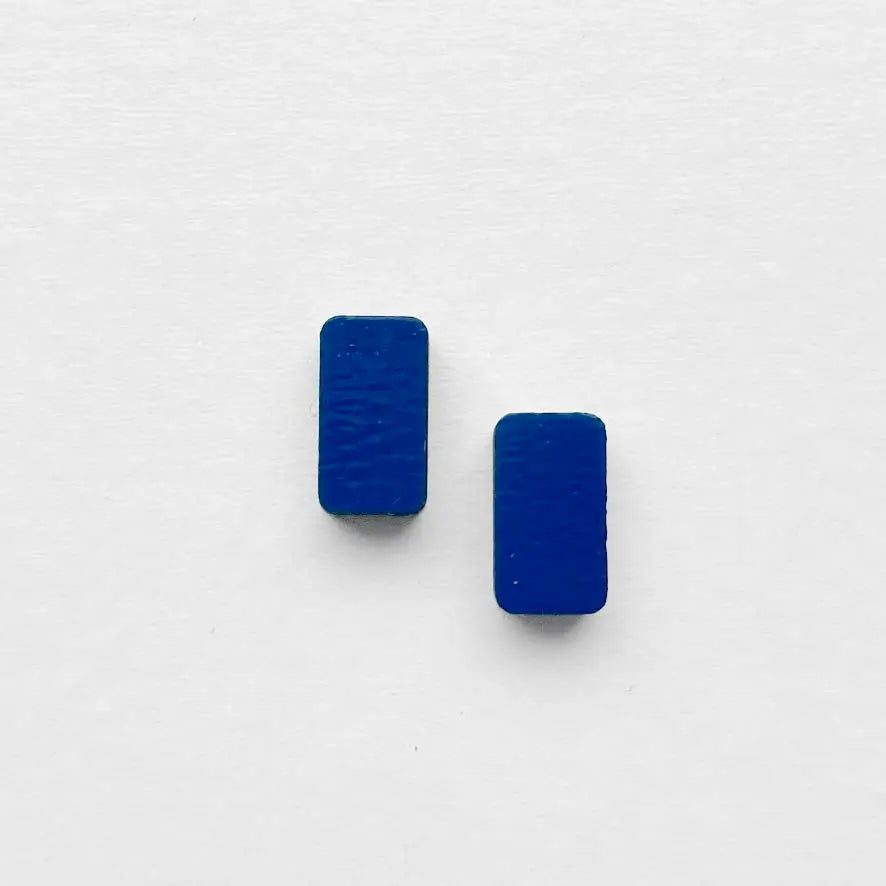 Rounded Rectangle Wood Stud Earrings Howl at the Moon Blue