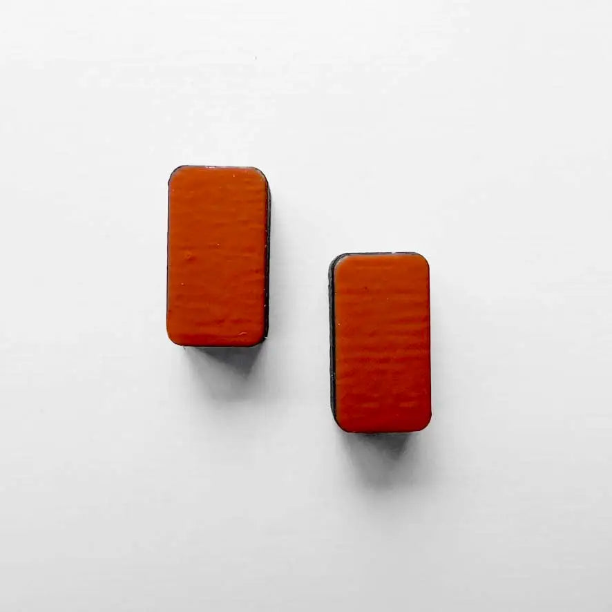 Rounded Rectangle Wood Stud Earrings Orange
