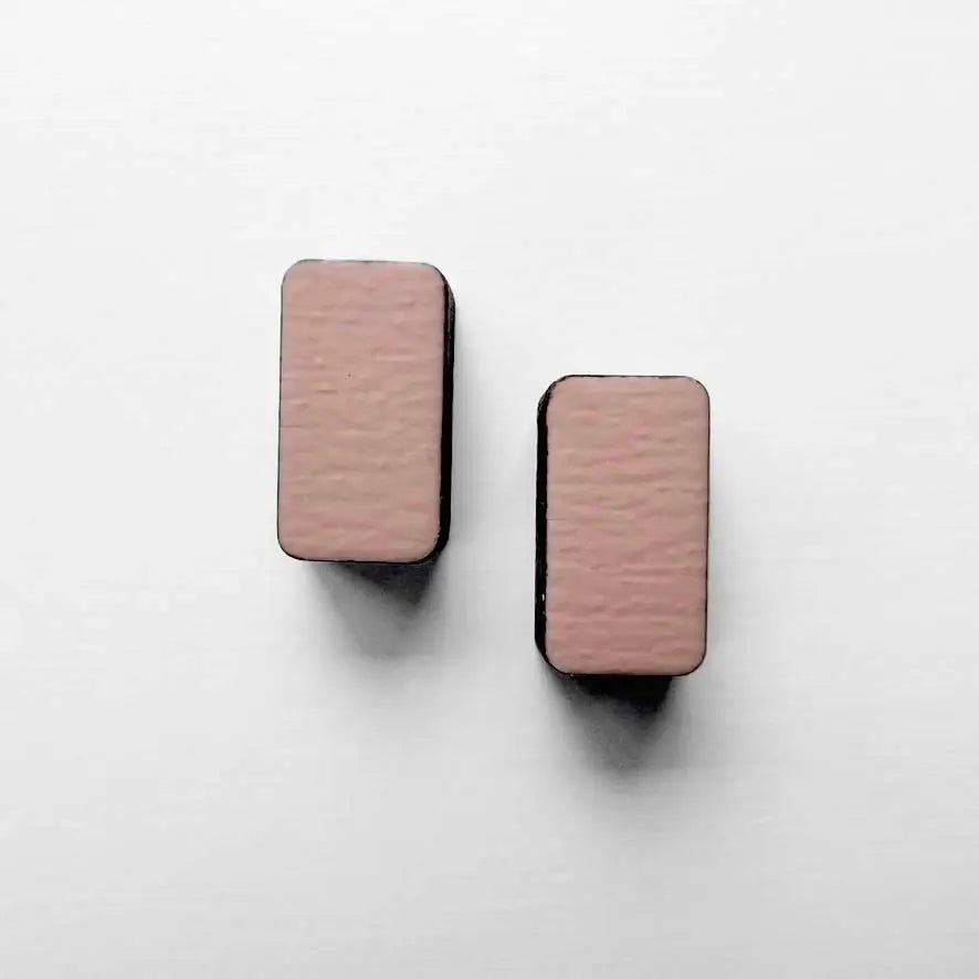 Rounded Rectangle Wood Stud Earrings Pebble Nude