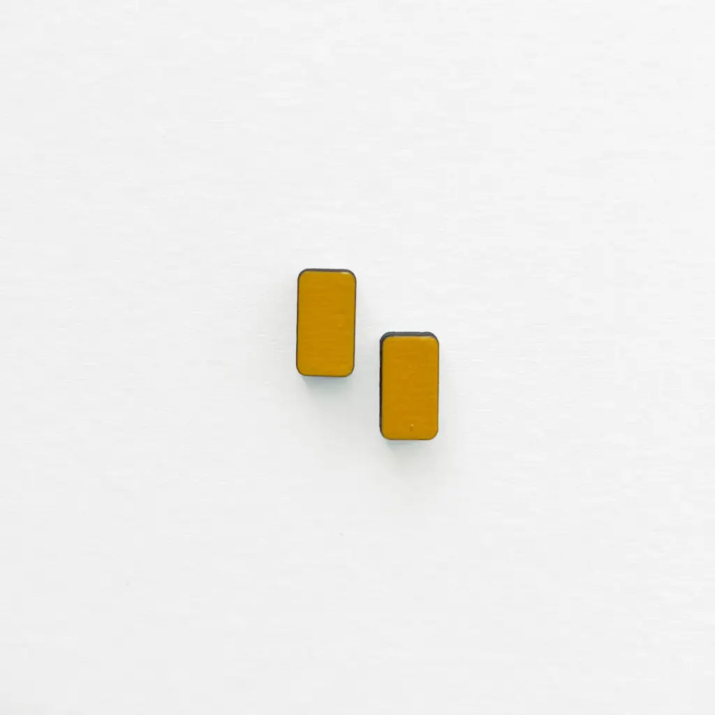 Rounded Rectangle Wood Studs - Saffron Yellow - Painted Wood Stud Earrings