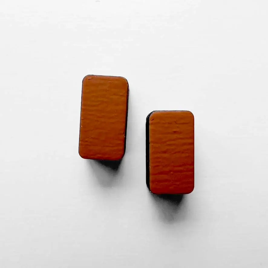 Rounded Rectangle Wood Stud Earrings Sand Dune Orange