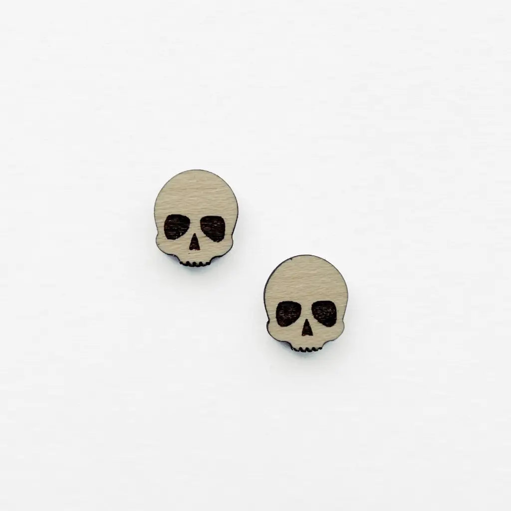 Maple Skull Wood Earring Halloween