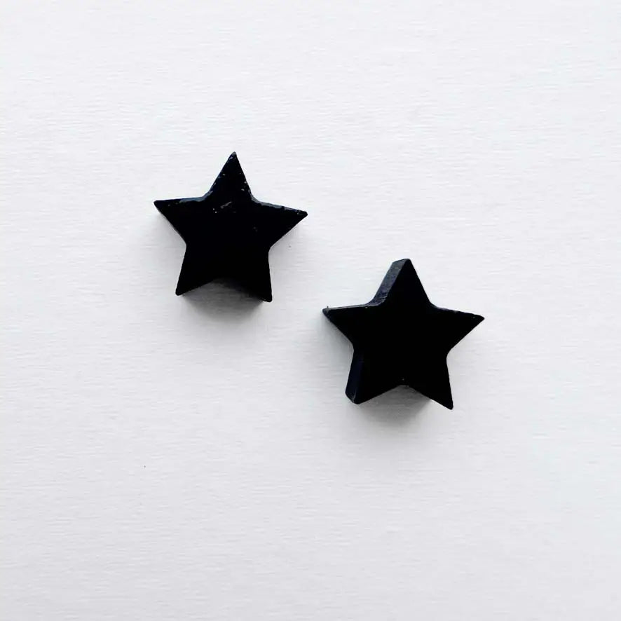 Stars Wood Stud Earrings - Black / 10MM - Painted Wood Stud Earrings