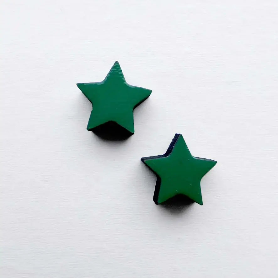 Stars Wood Stud Earrings - Desert Fern Green / 10MM - Painted Wood Stud Earrings