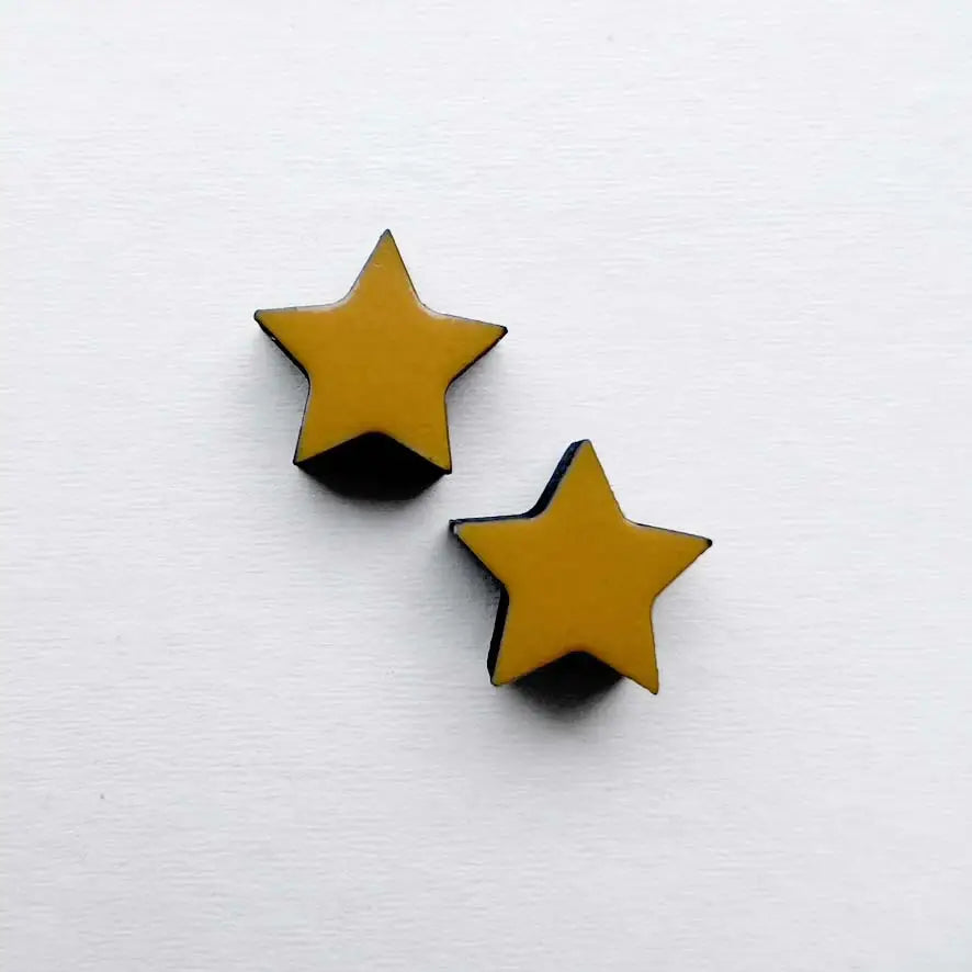 Stars Wood Stud Earrings - Saffron Yellow / 10MM - Painted Wood Stud Earrings
