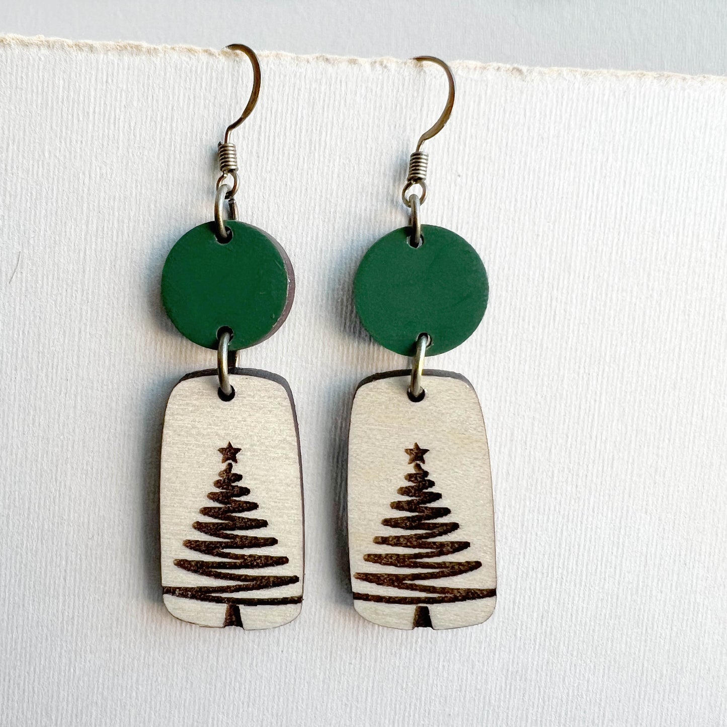 Tree Statement Wood Drop Earrings - Wild Child Green / 1 inch - Painted Wood Drop Earrings