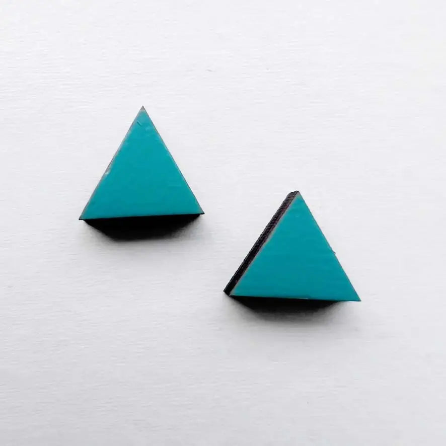 Triangle Wood Stud Earrings Aquamarine