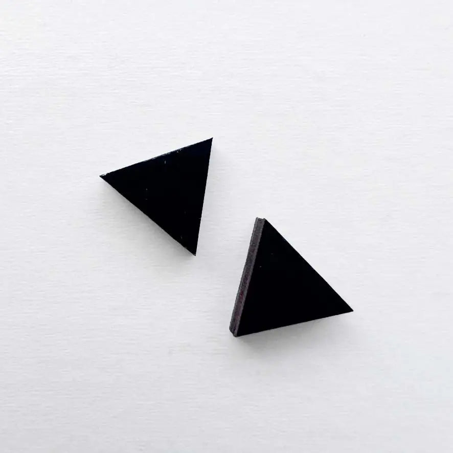 Triangle Wood Stud Earrings Black