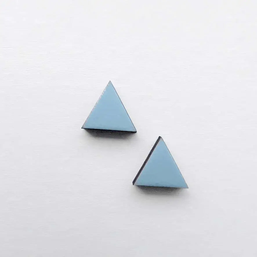 Triangle Wood Stud Earrings Blue Torch Cactus