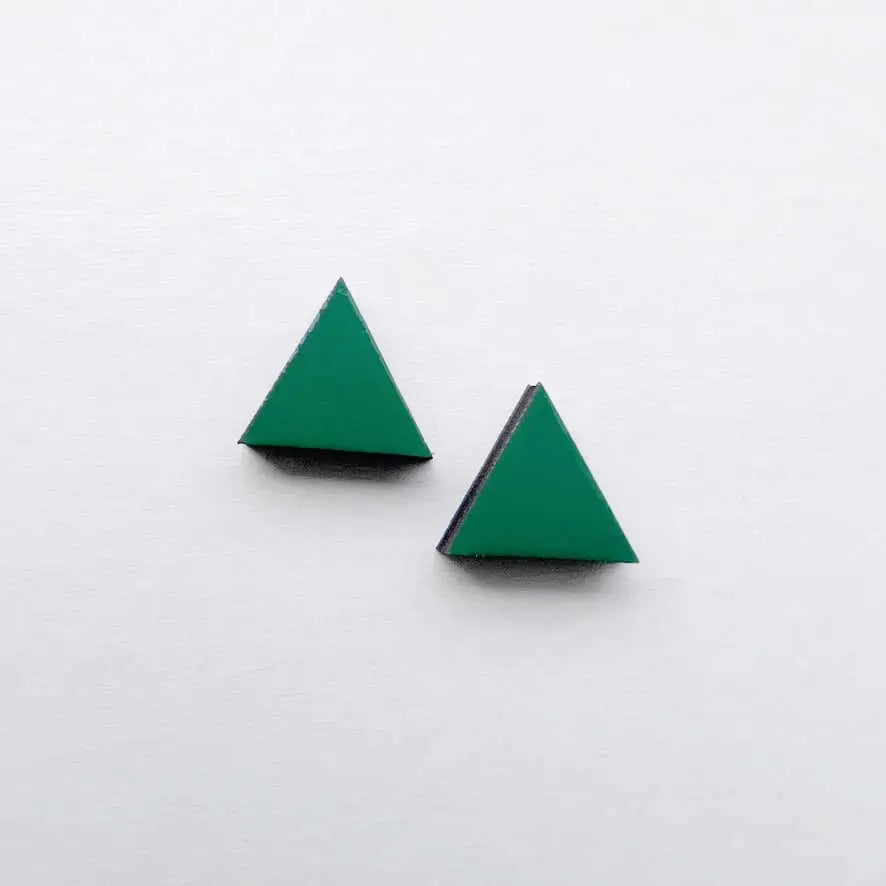 Triangle Wood Stud Earrings Desert Fern Green