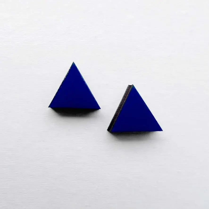 Triangle Wood Stud Earrings Howl at the moon Blue