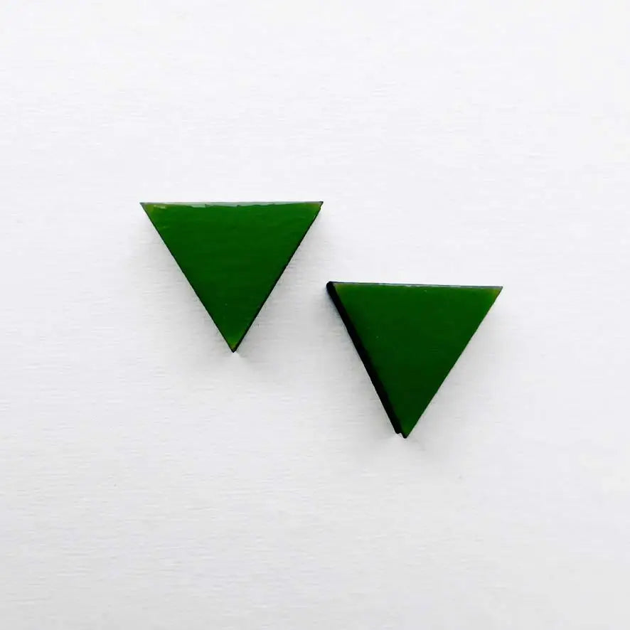 Triangle Wood Stud Earrings Moss Green