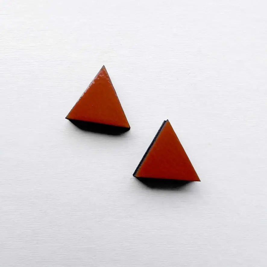 Triangle Wood Stud Earrings Orange