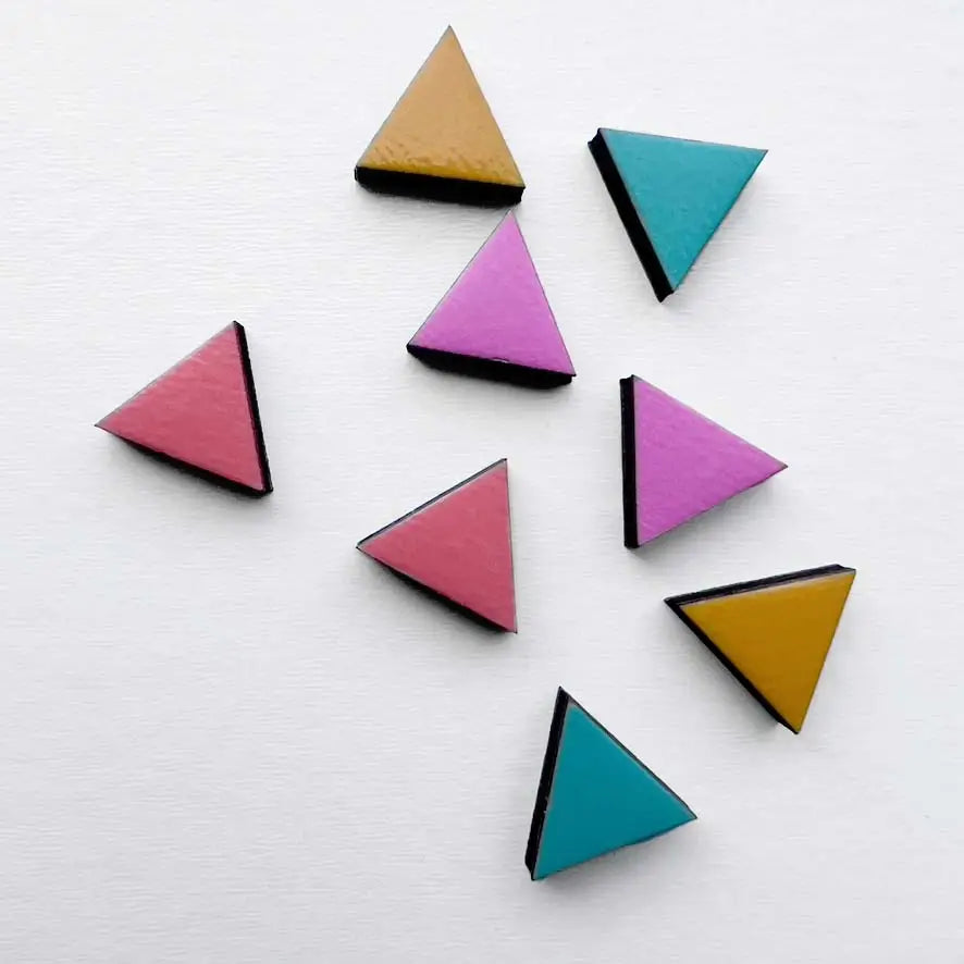 Triangle Wood Stud Earrings - Coral Canyon-Malibu PInk-Aquamarine-Saffron Yellow