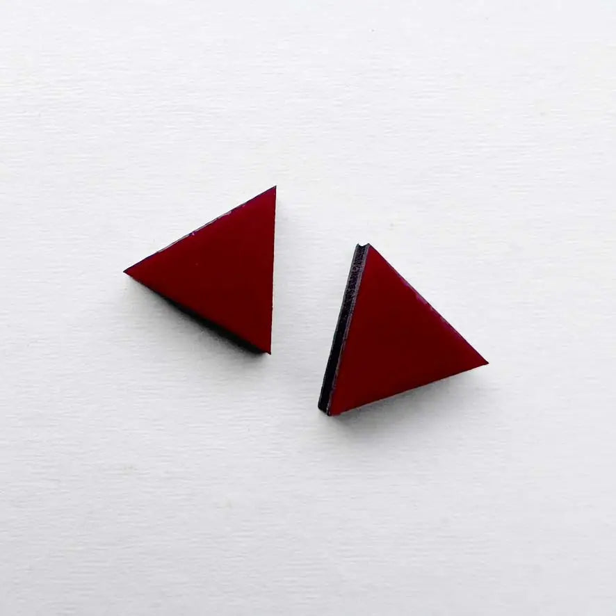 Triangle Wood Stud Earrings Red