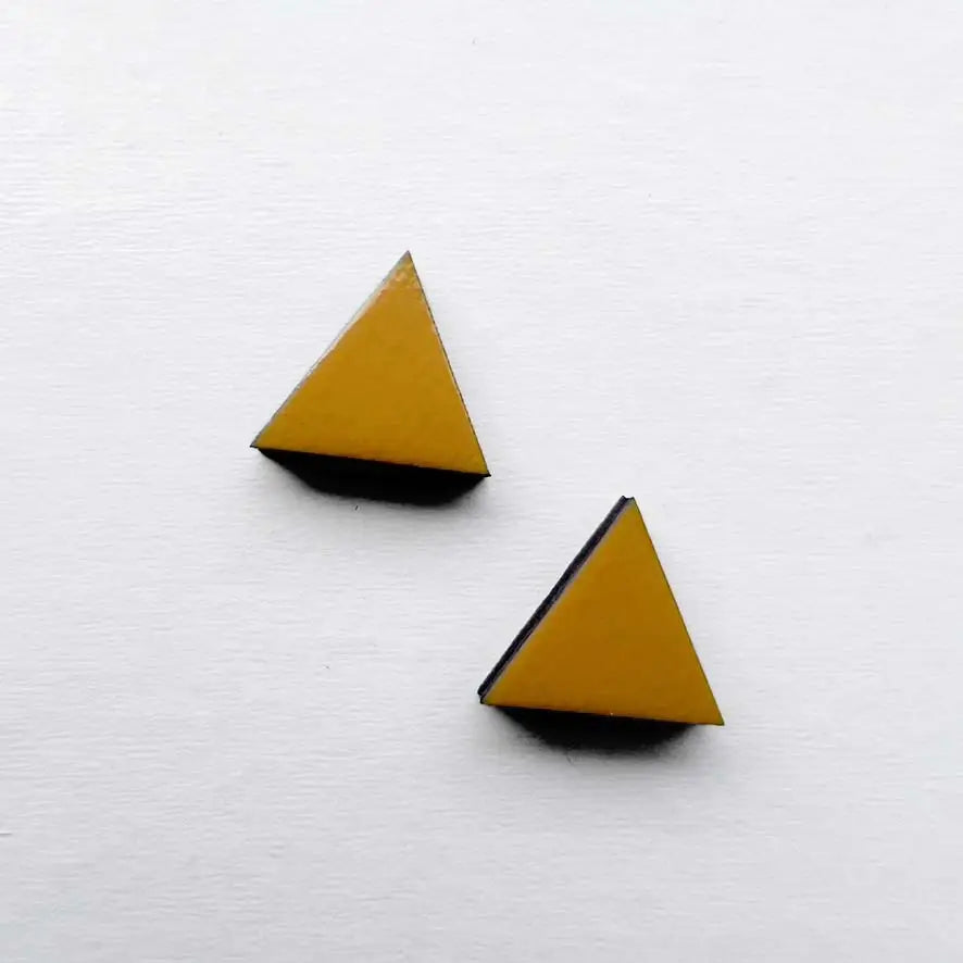 Triangle Wood Stud Earrings Saffron Yellow