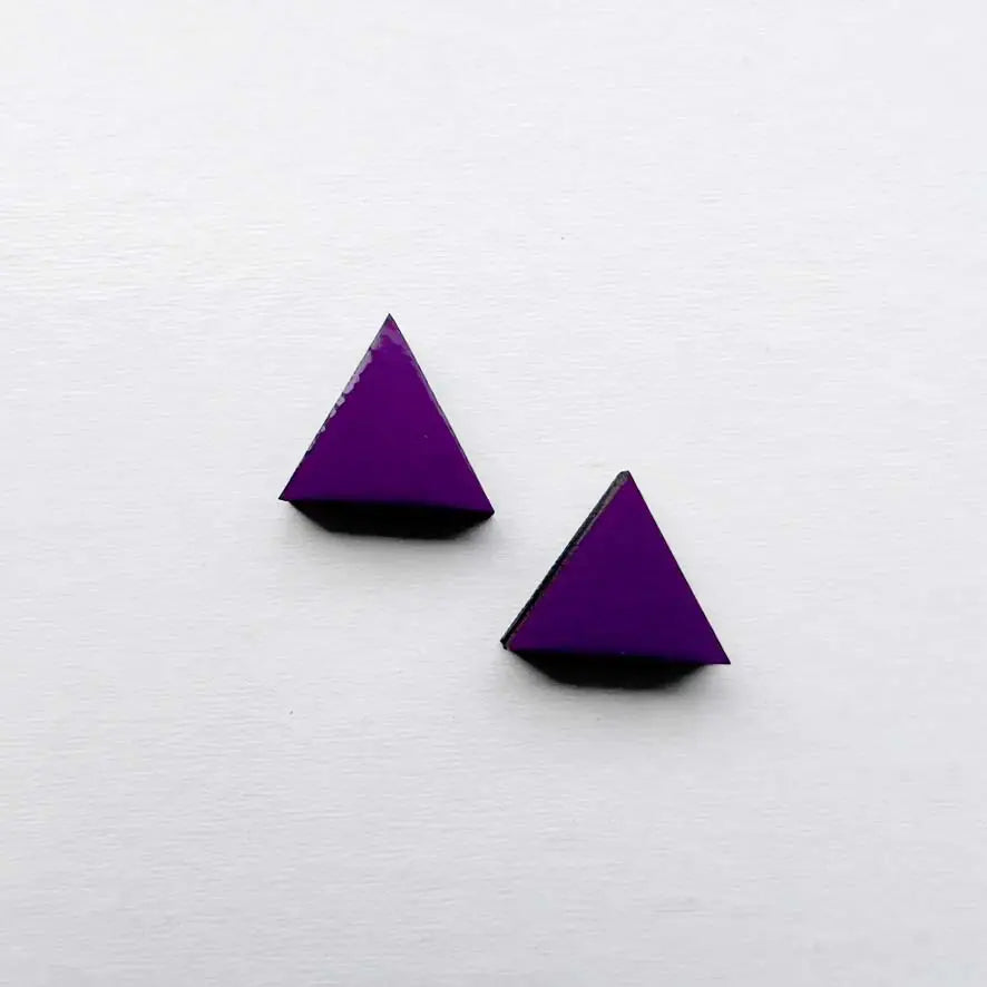 Triangle Wood Stud Earrings Violet