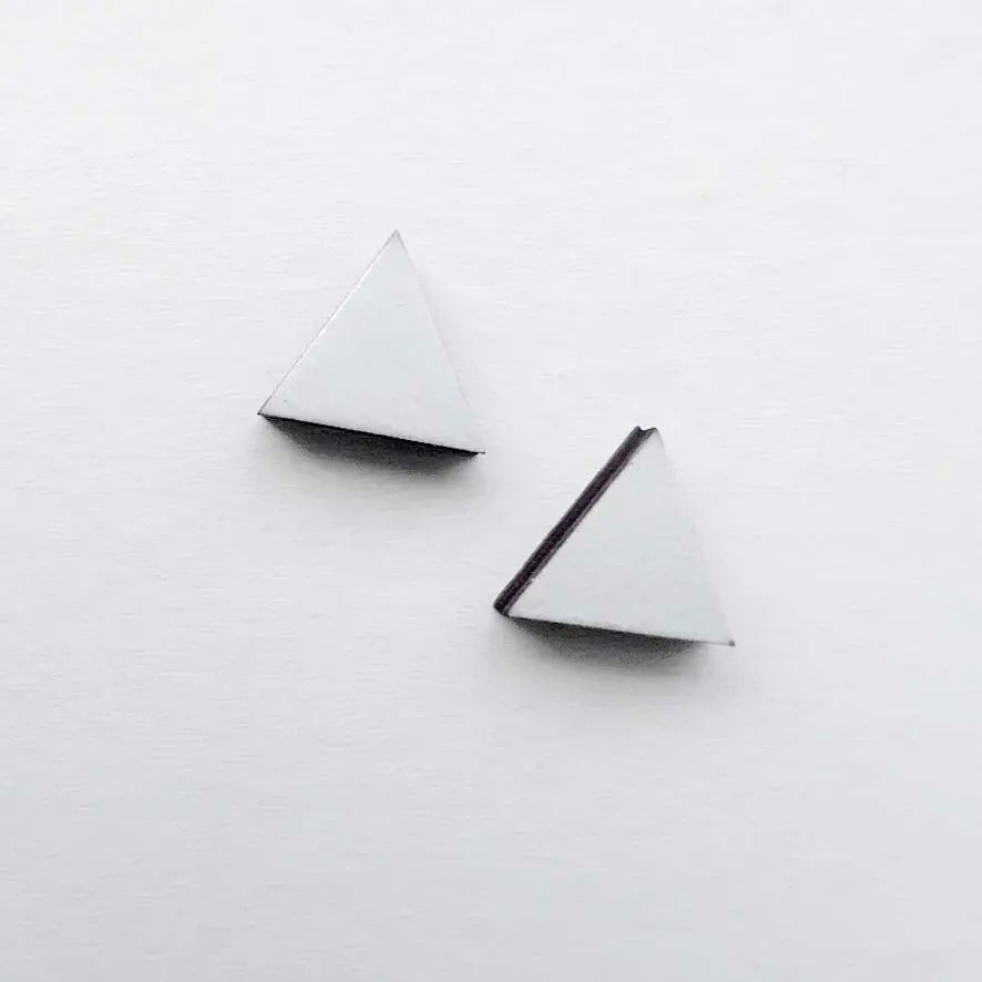 Triangle Wood Stud Earrings White