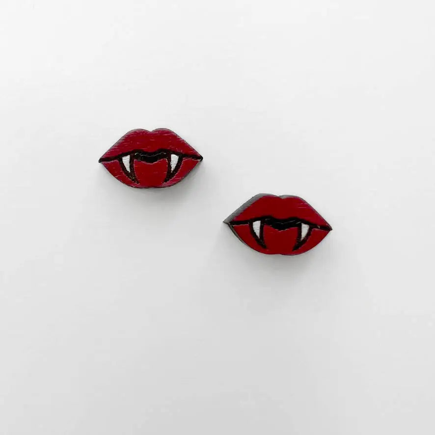 Vampire Lip Wood Stud Earring Halloween