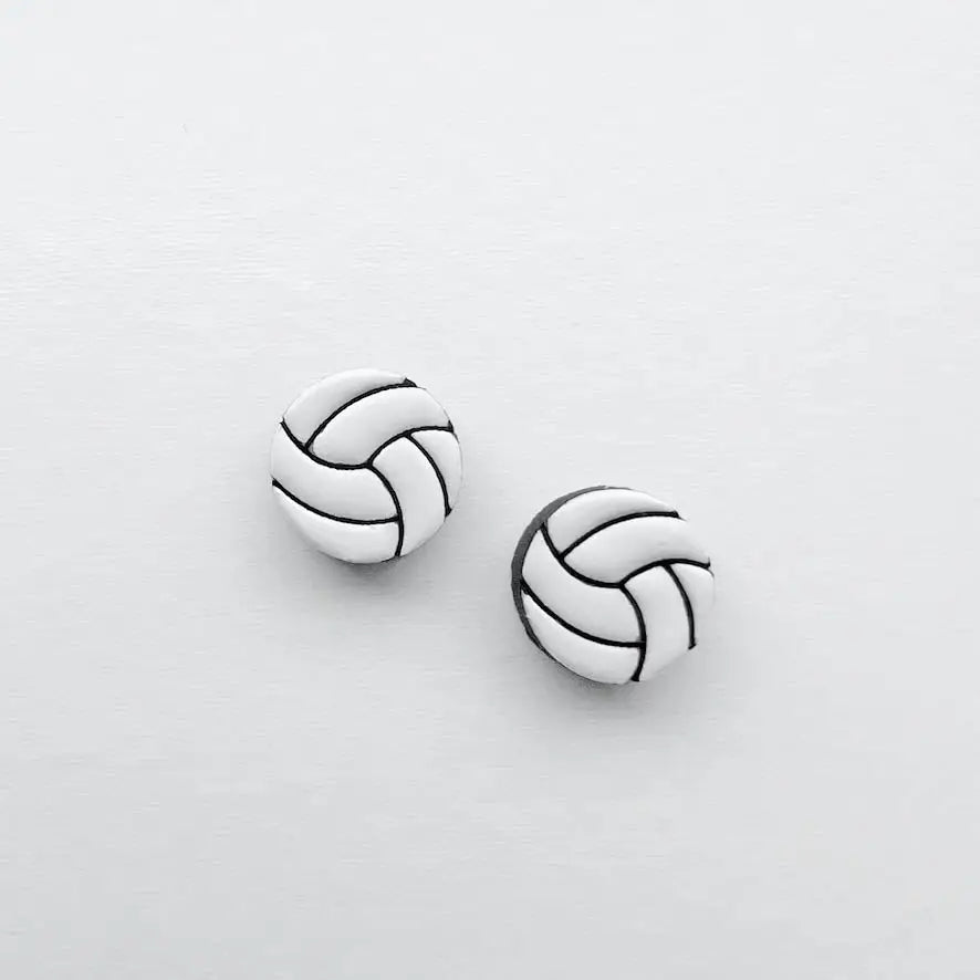 Volleyball Wood Studs - 08MM - Painted Wood Drop Earrings