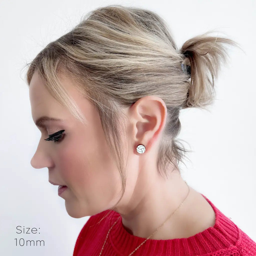 Volleyball Wood Studs - Painted Wood Drop Earrings
