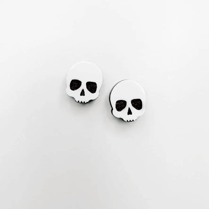 White Skull Wood Earring Halloween